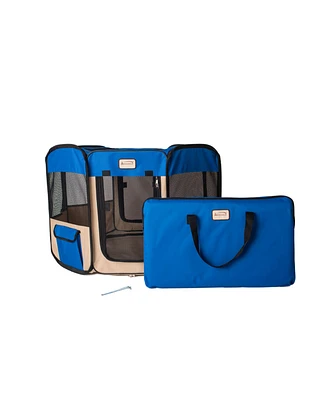 Armarkat PP001B-m Portable Pet Playpen in Blue and Beige Color Combination for Traveling with Your Pet