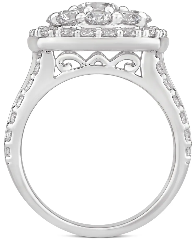 Diamond Halo Cluster Engagement Ring (3-1/2 ct. t.w.) in 14k White Gold