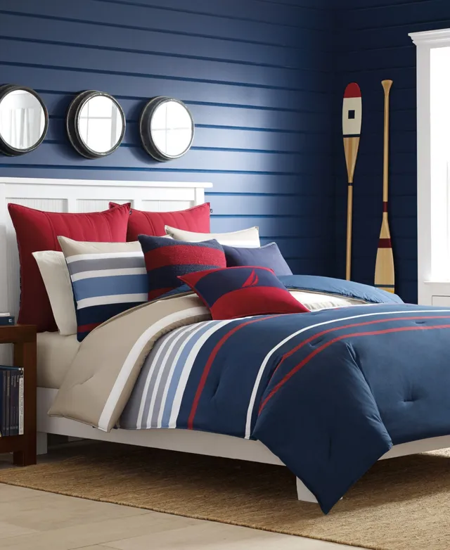 Nautica Solid Navy Brushed Microfiber Reversible Comforter And