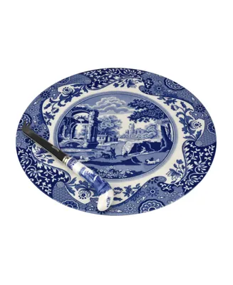 Spode Blue Italian Cheese Plate and Knife