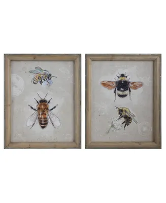 Wood Framed Canvas Wall Art Portrait with Bee Images, Multicolor, Set of 2