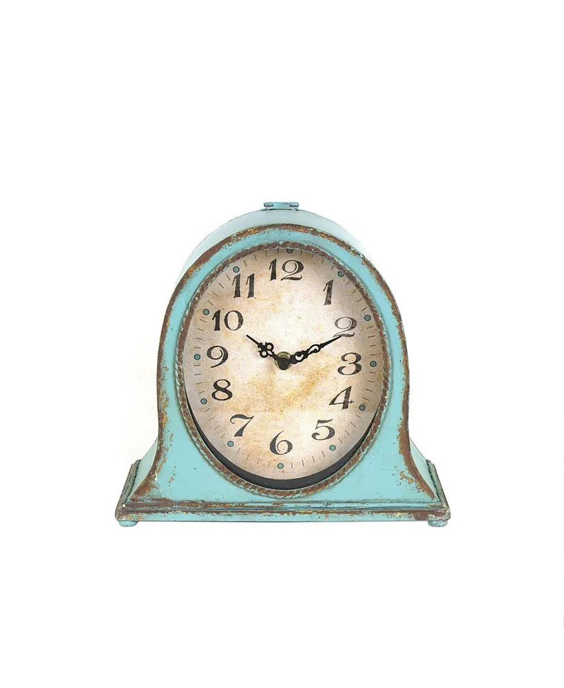 Decorative Metal Mantel Clock, Aqua Blue