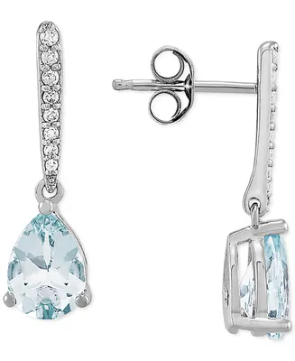 Aquamarine (1-1/5 ct. t.w.) & Diamond (1/10 ct. t.w.) Drop Earrings in 14k White Gold