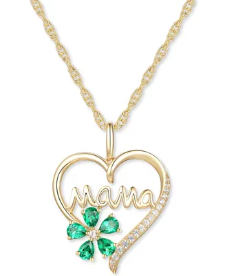 Lab-Grown Emerald (5/8 ct. t.w.) & Lab-Grown White Sapphire (1/10 ct. t.w.) Mama 18" Pendant Necklace in 10k Gold