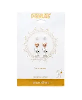 Unwritten Three Pair Silver Plated Snoopy Earring Set with Rose Gold Heart and Cz Bezel Stud - Two