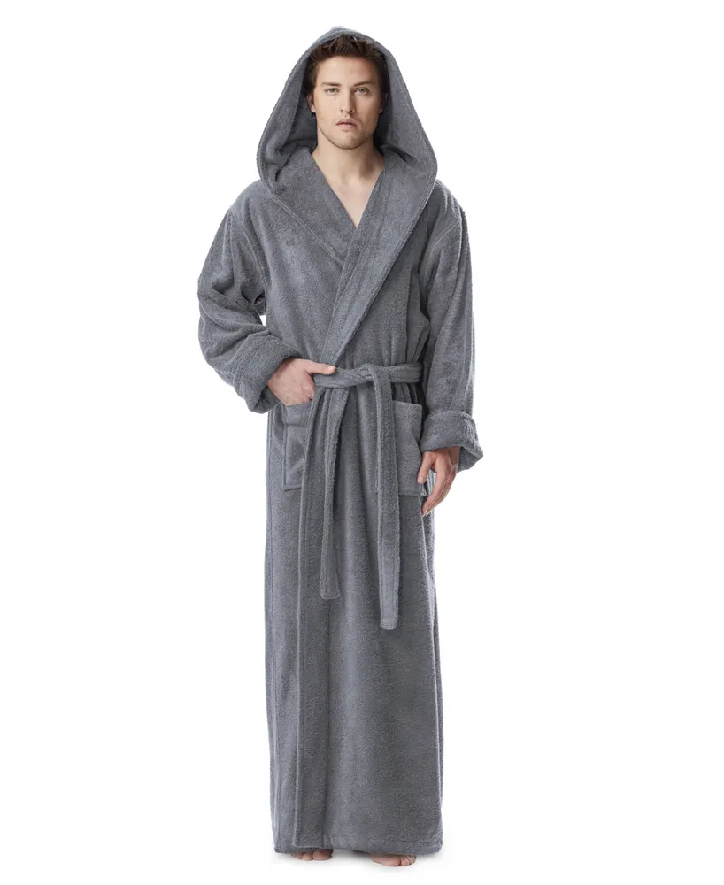 Arus Men's Thick Full Ankle Length Hooded Turkish Cotton Bathrobe