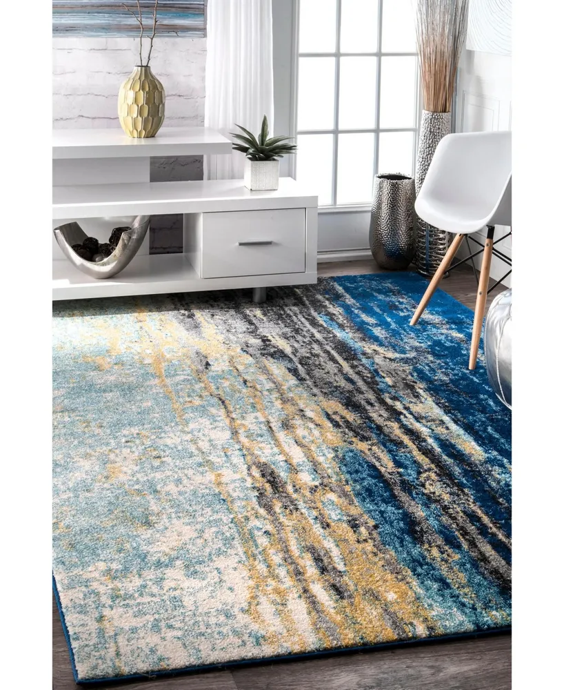 nuLoom Bodrum Vintage-Inspired Abstract Waterfall Blue 6'7" x 9' Area Rug