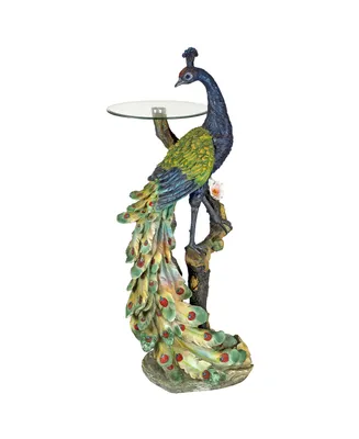 Design Toscano Peacock's Perch Sculptural Glass-Topped Pedestal Table