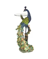 Design Toscano Peacock's Perch Sculptural Glass-Topped Pedestal Table