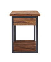 Alaterre Furniture Claremont Rustic Wood End Table with Drawer and Low Shelf