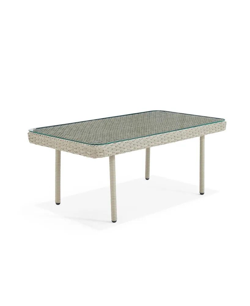 Alaterre Furniture Windham All-Weather Wicker Outdoor Coffee Table with Glass Top