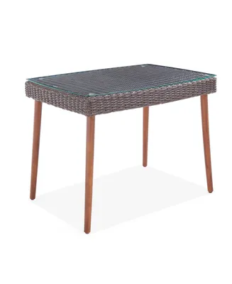 Alaterre Furniture Athens All-Weather Wicker Outdoor Cocktail Table with Glass Top