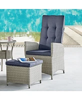 Alaterre Furniture Haven All-Weather Wicker Set Outdoor Recliners with Ottomans and Round Glass Top Accent Table
