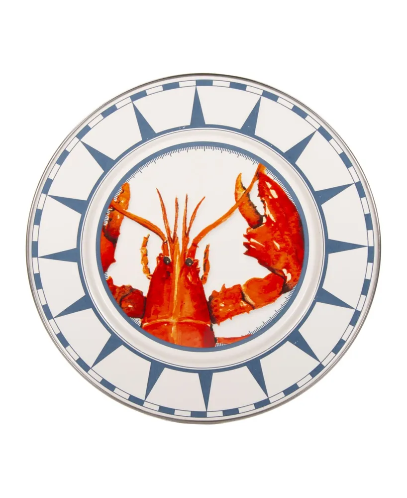 Golden Rabbit Lobster Enamelware Dinner Plates, Set of 4