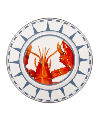 Golden Rabbit Lobster Enamelware Dinner Plates, Set of 4