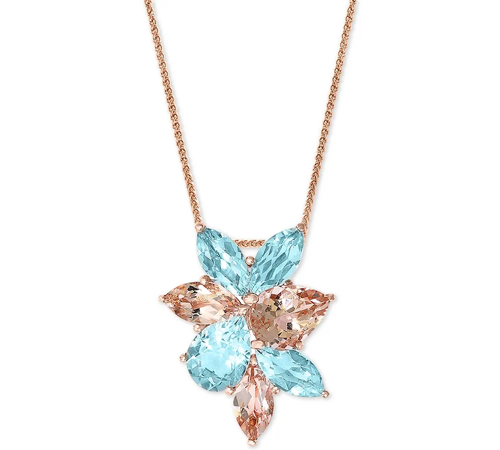 Lali Jewels Aquamarine (2-5/8 ct. t.w.) & Morganite (2-1/4 ct. t.w) 18" Pendant Necklace in 14k Rose Gold