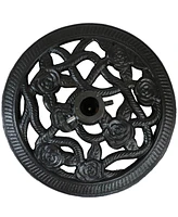 Sunnydaze Decor Outdoor Patio Umbrella Base Stand - Cast Iron Heavy Duty Decorative Rose Blossom Design Black 16-Inch Diameter