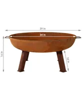 Inch Rustic Cast Iron Outdoor Raised Fire Pit Bowl with Handles