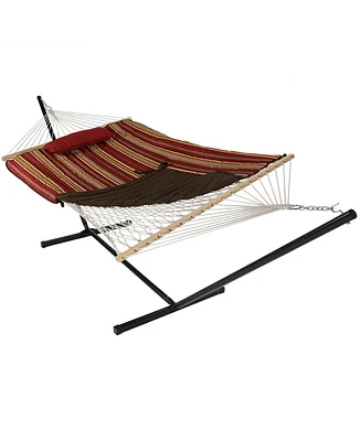 Rope Hammock with 12-Foot Stand and Pad - 275-Pound Capacity Blue Green Chevron