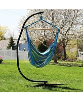 Sunnydaze Decor Extra Large Hanging Rope Hammock Chair with C-Stand - 300 Pound Capacity - Black Stand - Ocean Breeze