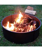 Outdoor Fire Pit Ring - 36-Inch Outer/34-Inch Inner Diameter Steel Fire Ring Insert with Grill Grate and Poker