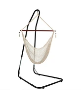 Sunnydaze Decor Cabo-Style Hanging Rope Hammock Chair Swing with Adjustable Stand - 330-Pound Capacity - Black Stand - Cream