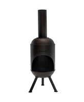 Sunnydaze Decor 5-Foot Black Cold-Rolled Steel Modern Chiminea with Durable Wood Grate - Heat-Resistant Paint Finish