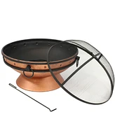 Sunnydaze Decor 31-Inch Outdoor Fire Pit - Wood Fire Pit for Outside with Handles, Log Poker, and Spark Screen - Copper Finish