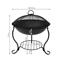 Sunnydaze Decor 18-Inch Elegant Steel Fire Pit Bowl with Spark Screen Guard - Black Finish