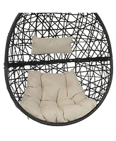 Sunnydaze Decor Caroline Hanging Resin Wicker Egg Chair - 265-Pound Weight Capacity Removable Beige Polyester Cushions