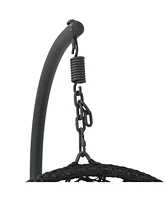 Cordelia Hanging Egg Chair with Steel Stand Set - Resin Wicker Porch Swing Includes Beige Cushion and Headrest