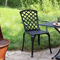 Cast Aluminum Patio Dining Chairs with Crossweave Design - Set of 2 - Black