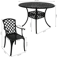 5-Piece Cast Aluminum Patio Dining Set - 4 Chairs and Table - 41" Diameter Table - Black