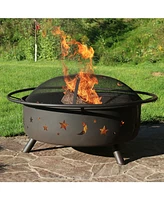 Cosmic 42-Inch Large Outdoor Fire Pit - Wood-Burning Fire Pit with Round Spark Screen, Poker, and Built-in Grate