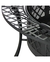 Sunnydaze Decor 40-Inch Round Steel Fire Pit Table with Durable Spark Screen and Poker - Portable Design - Black