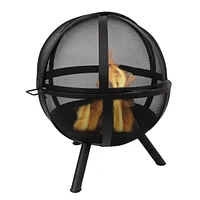Flaming Ball 30-Inch Wood-Burning Steel Fire Pit with Protective 200D Pvc Cover and 16-Inch L Poker - Black