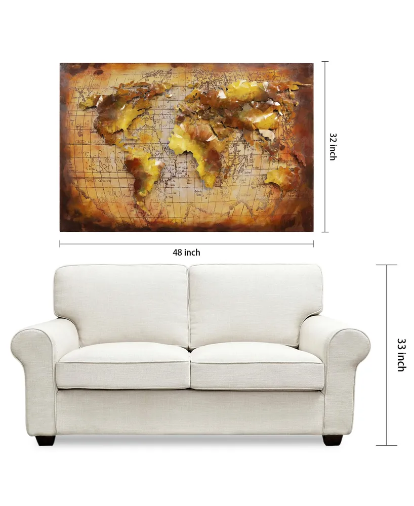 Empire Art Direct Globe Mixed Media Iron Hand Painted Dimensional Wall Art, 32" x 48" x 2"