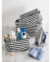 Design Imports Polyethylene Coated Herringbone Woven Cotton Laundry Bin Stripe Rectangle Set of