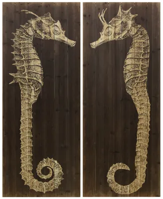 Empire Art Direct Seahorse A B Arte de Legno Digital Print on Solid Wood Wall Art, 60" x 24" x 1.5"