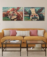 Empire Art Direct Curious Cow 1 and 2 Arte de Legno Digital Print on Solid Wood Wall Art, 24" x 36" x 1.5"
