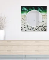 Empire Art Direct Beach Round Beveled Wall Mirror on Square Free Floating Reverse Printed Tempered Art Glass, 36" x 36" x 0.4"