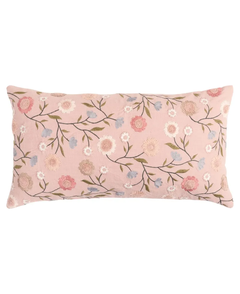 Rizzy Home Floral Polyester Filled Decorative Pillow, 14" x 26"