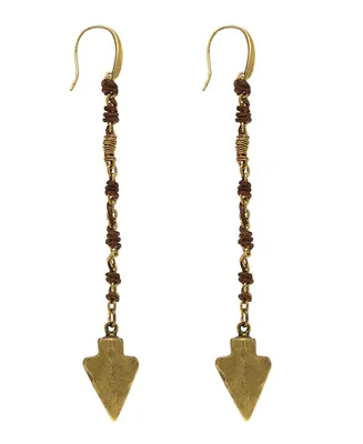T.r.u. by 1928 14 K Gold Dipped Wrapped Linear Arrowhead Earring with Crystals