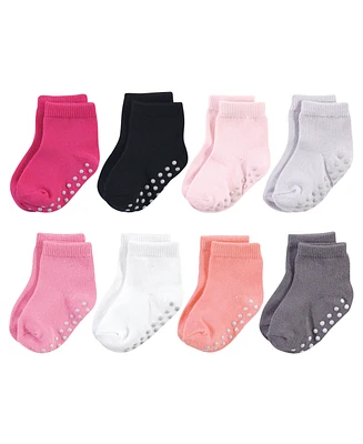 Touched by Nature Baby Girls Organic Cotton Socks with Non-Skid Gripper for Fall Resistance, Solid Black Pink, 6-12 Months