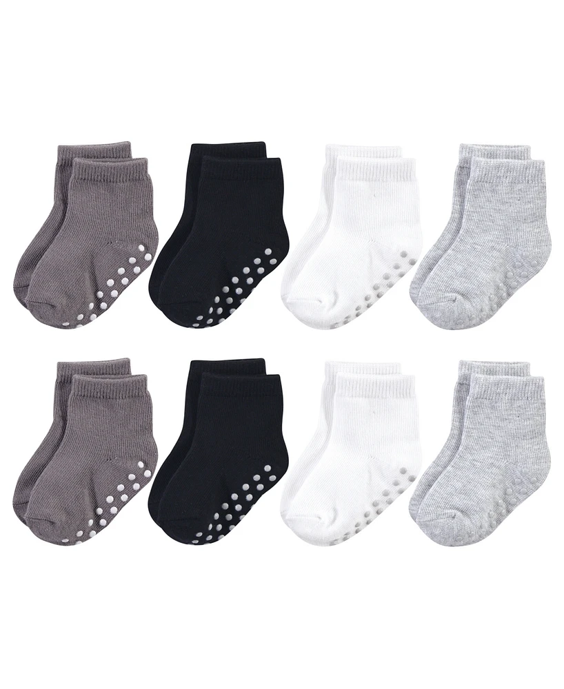Touched by Nature Toddler Boys Cotton Socks with Non-Skid Gripper for Fall Resistance, Solid Black Blue, 2-4