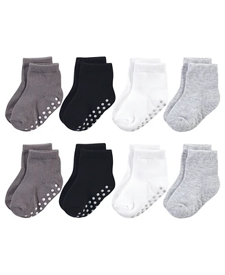 Touched by Nature Toddler Boys Cotton Socks with Non-Skid Gripper for Fall Resistance, Solid Black Blue, 2-4