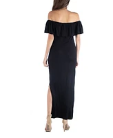 24seven Comfort Apparel Off Shoulder Ruffle Detail Maxi Dress