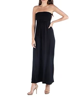 24seven Comfort Apparel Strapless Empire Waist Maxi Dress