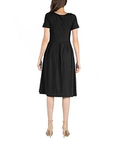 24seven Comfort Apparel Midi Dress with Short Sleeves and Pocket Detail