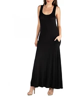24seven Comfort Apparel Scoop Neck Sleeveless Maxi Dress with Pockets